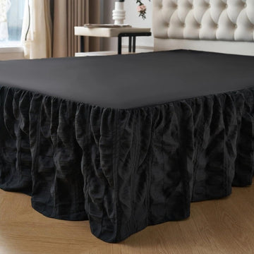 Bed Skirt, Crinkle Textured Stripe Bed Skirt with Platform, Black