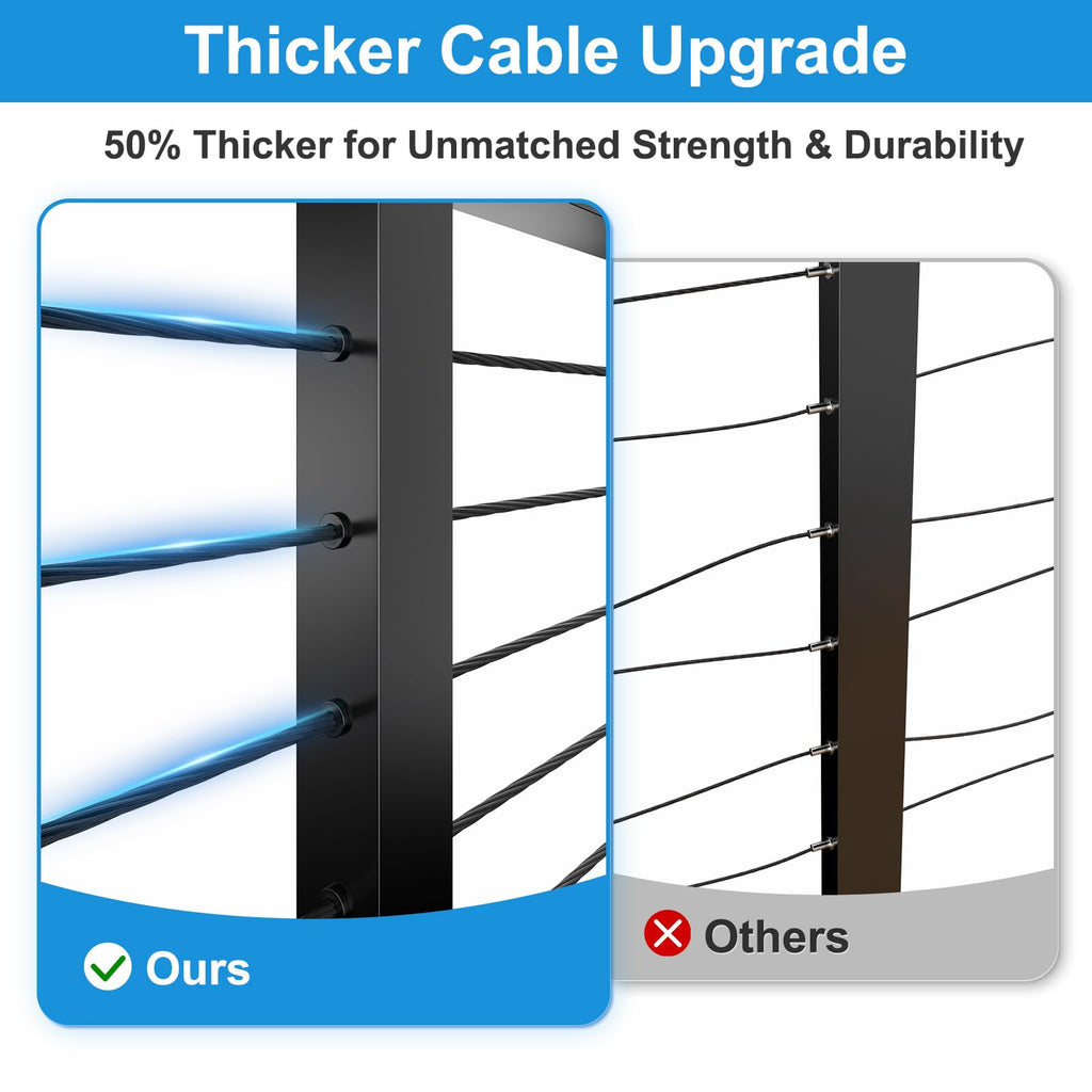 12-20FT 36" Black Complete Cable Railing Kit with 3/16" Wire Rope