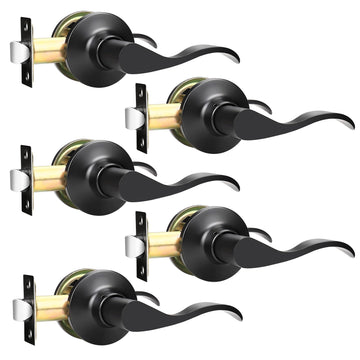5 Pack Matte Black Passage Door Levers Interior Door Handles and Closet Door Lock Keyless Wave Lever Door Handles