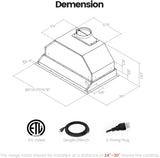 30 Inch Stainless Steel Range Hood Insert 900 CFM 4 Speed Gesture, Touch & Remote Control Convertible Ducted/Ductless