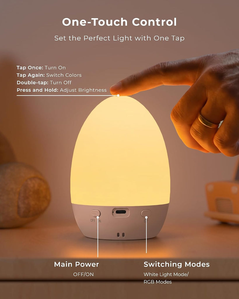Egg Light, Eye-Caring Touch Control Rechargeable Baby Night Light with 17 Color Modes, Dimmable Night Feeding Egg