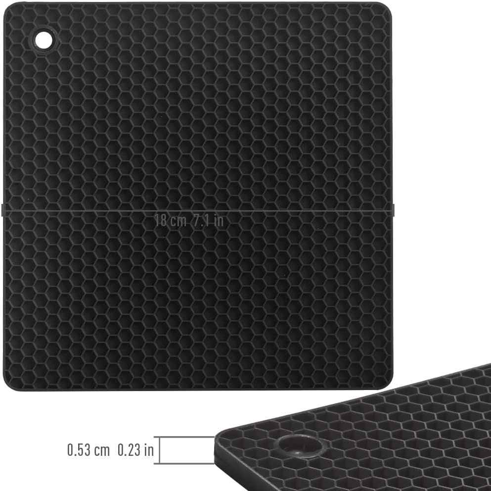 Silicone Square Trivets Mat, 6 Packs Multipurpose Non Slip Heat Resistant Pot Holder-Black