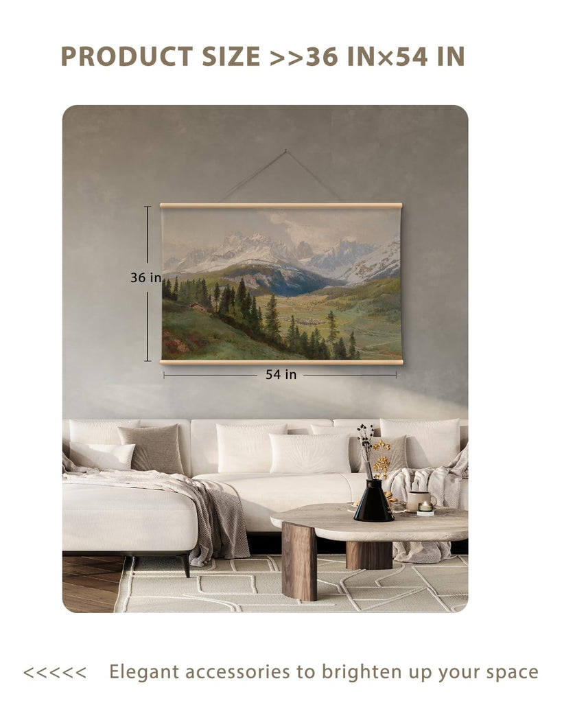 Extra Large Canvas Wall Art, 36x54 Inch Mountain Landscape Oil Painting Style, Vintage Nature Wall Decor, Above Sofa