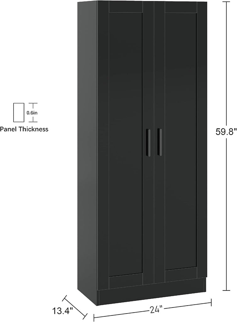 Wooden Storage Cabinet, Narrow Pantry Cabinets Free Standing Tall Storage Cabinet with 2 Doors and Shelves (White)