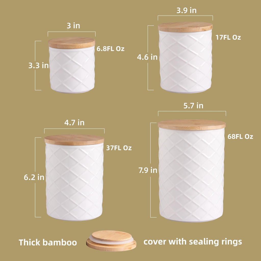 Ceramic Canisters Sets Countertop, Relief Food Storage Jar with Bamboo Lid, Stackable Container for Flour, Coffee