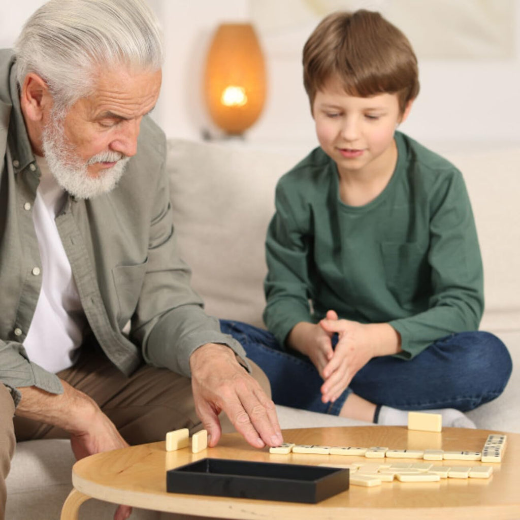 Domino Set with Wood Case - 55 Premium Double Nine Dominoes and Convenient Storage Box - Family Games by Trademark - Set of 55
