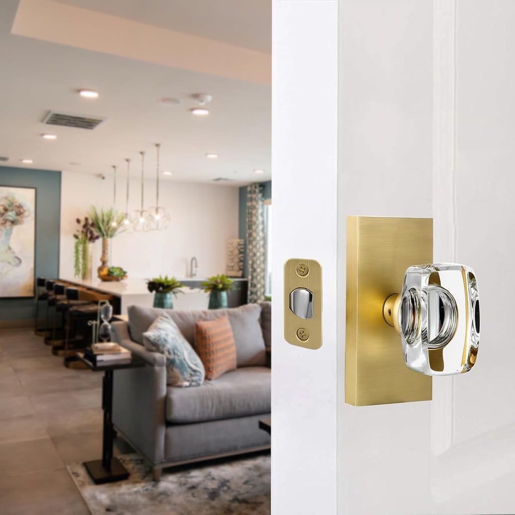 Crystal Glass Gold Satin Brass Passage Door Knobs Interior