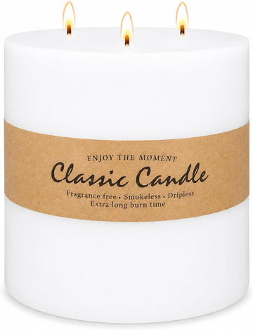 Large 3-Wick White Pillar Candle Decoration - 6x6 Inch