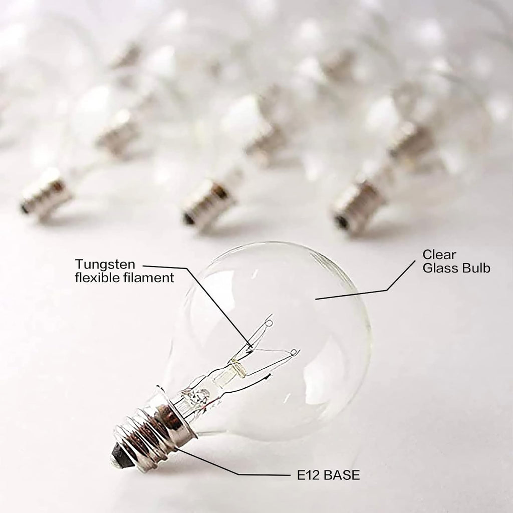 25PK G40 Replacement Bulbs Outdoor 120V 5W Clear Globe, E12 Base
