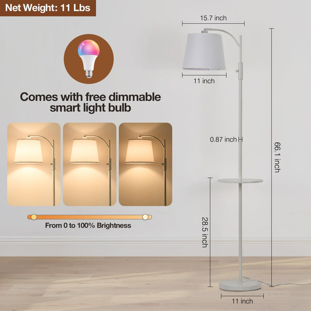 Smart Floor Lamp with Side Table, Alexa & Google Assistant