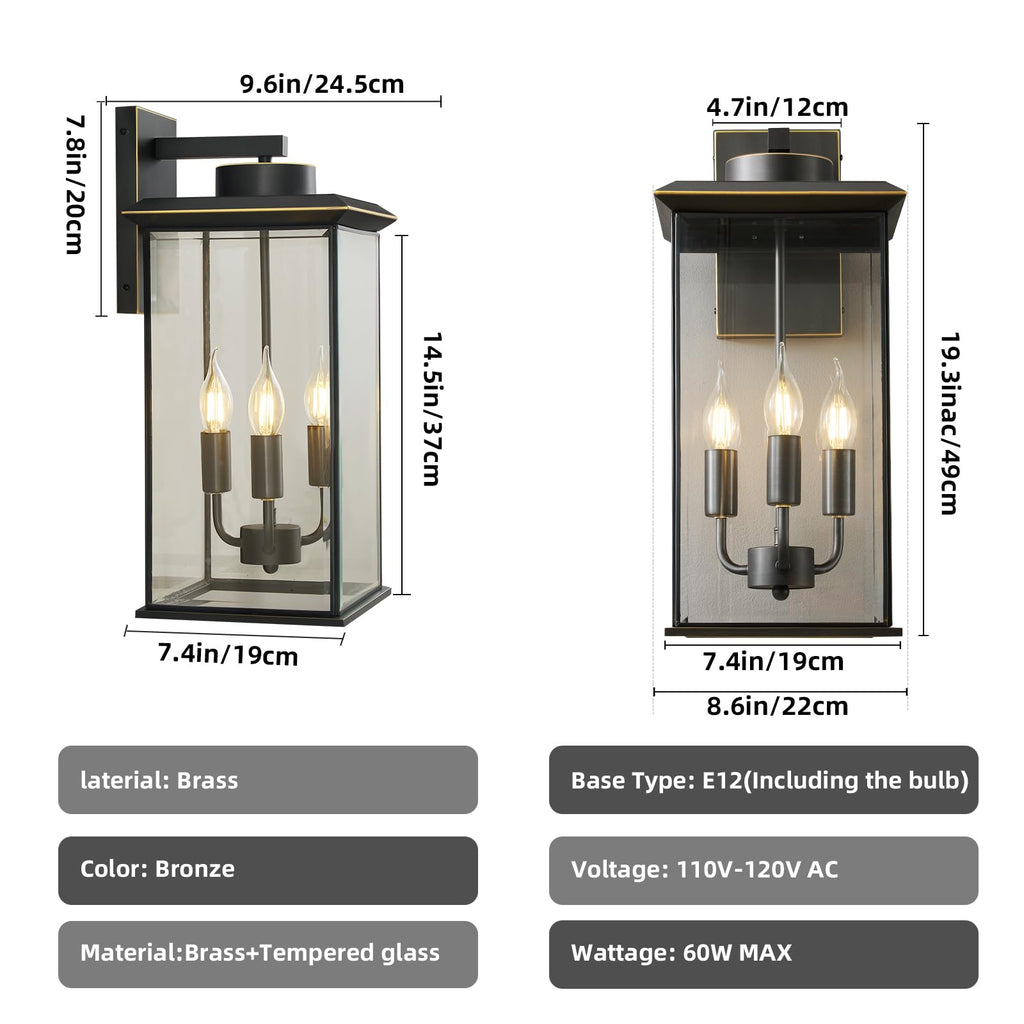 Large Oil‐Rubbed Bronze Outdoor Wall Sconce, Exterior Porch Light