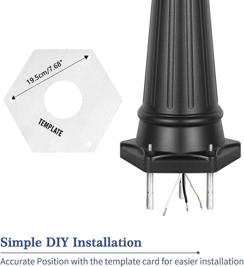 Dusk to Dawn Outdoor Lamp Post Lights, Black Light Pole with Clear Glass Panels (3 LED Bulbs Included)
