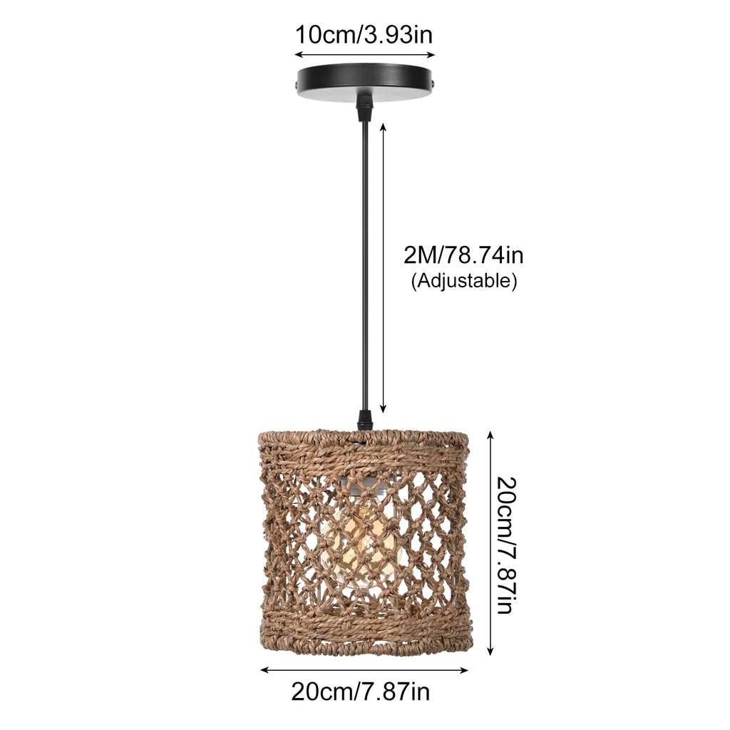 Boho Hand Woven Rattan Pendant Light Fixture, Mini Farmhouse Natural Chandelier Lighting, Retro Wicker Hanging Lamp