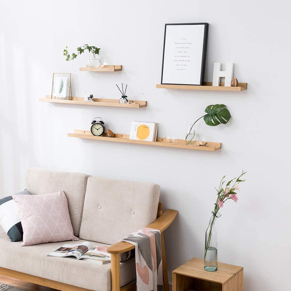Floating Shelves Walnut Natural Wood Wall Shelves Small Picture Ledge, 12 Inches