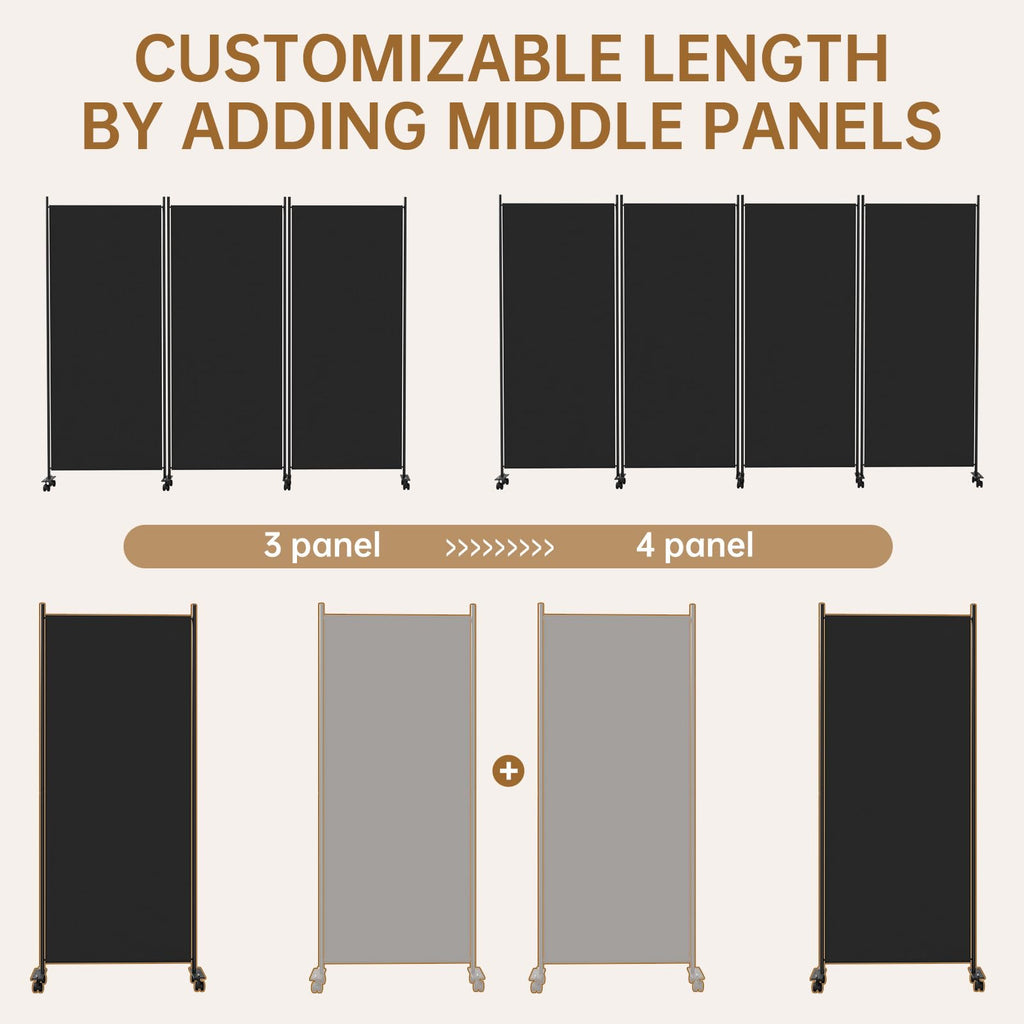 Room Divider 102'' Wide Folding Room Divider Panel with Wheel, Upgraded Base