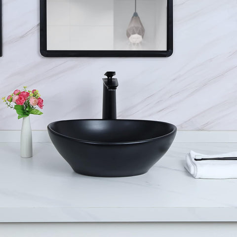 Davivy 15.7" x 13" Matte Black Oval Vessel Sink with Pop Up Drain,Bathroom Sinks Above Counter,Bathroom Vessel