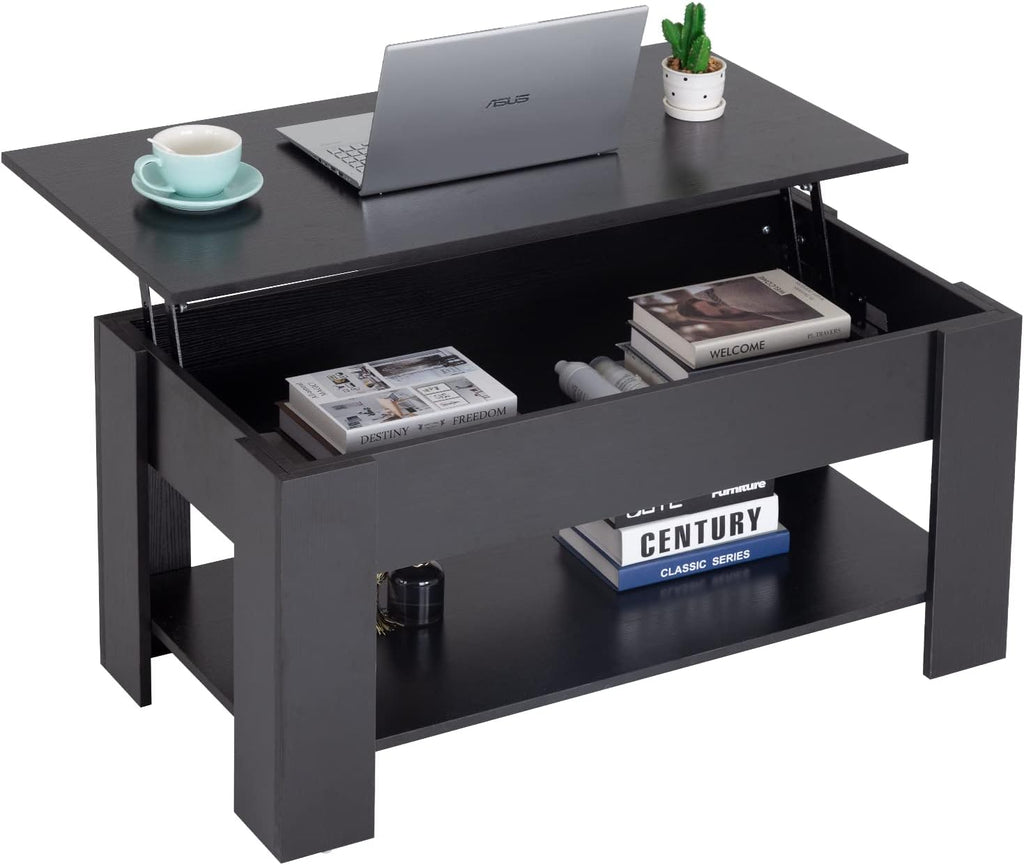 39.4" Lift Top Coffee Table with Hidden Compartment and Storage Shelf Wooden Lift Tabletop Living Room Reception Room