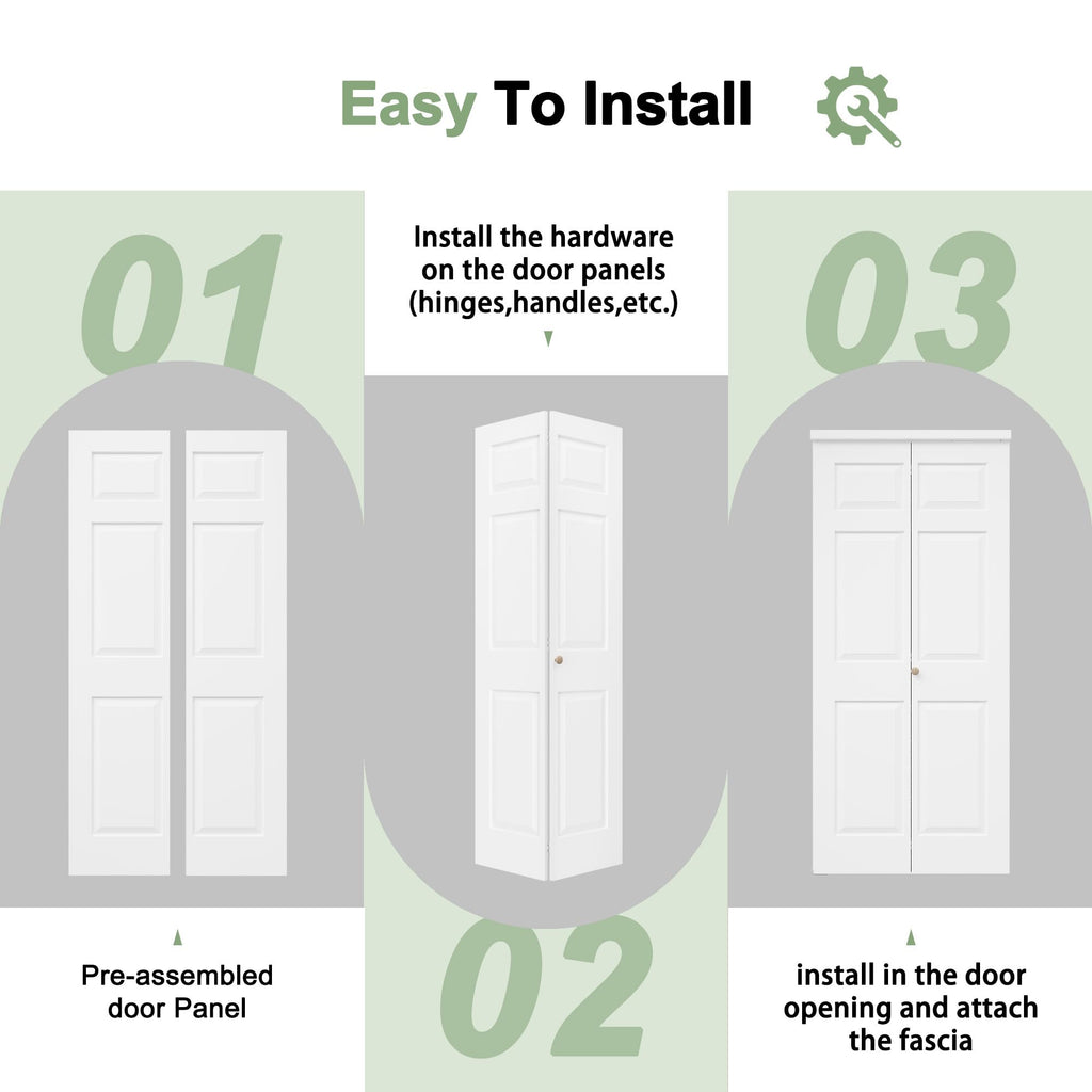 Bifold Door for 48" x80 Opening, 6-Panel Shaker Style Folding Door, Primed