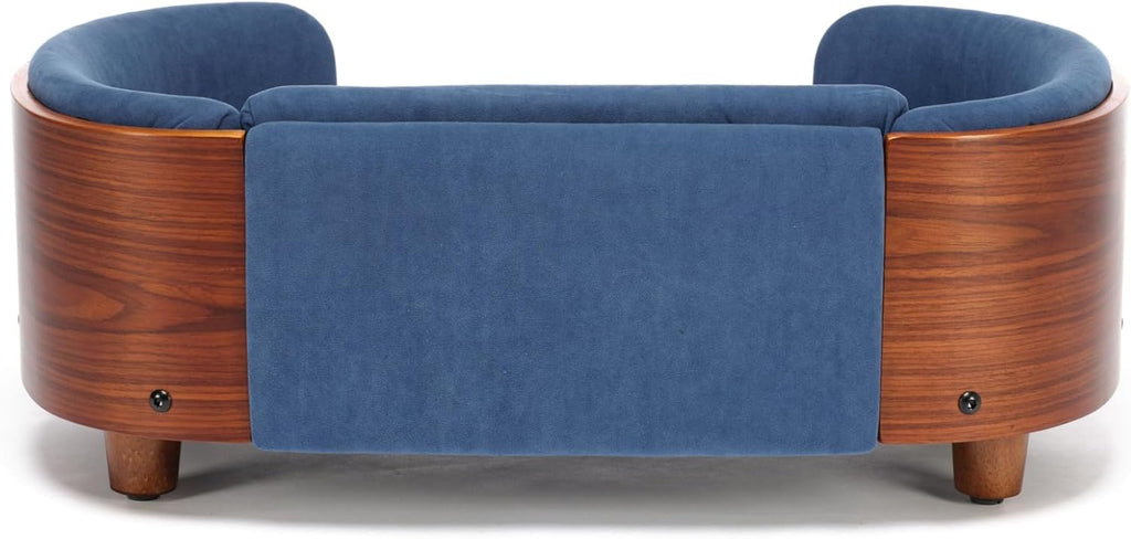 Modern Elevated Pet Sofa Bed, Wood Frame with Velvet Cushion, 26.4 x (Dark Blue)