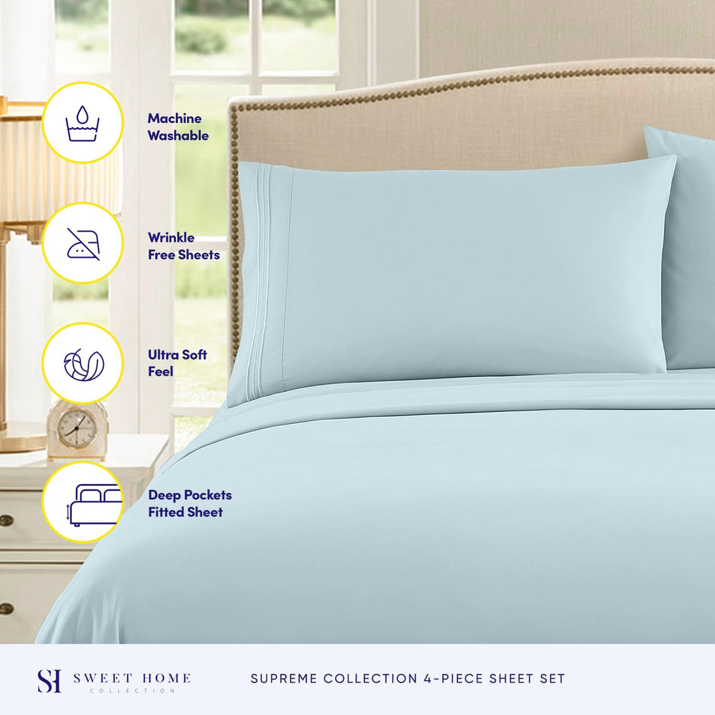 Queen Size Bed Sheets - Breathable Luxury Sheets with Full Elastic & Secure Corner Straps Built In - 1800 Supreme