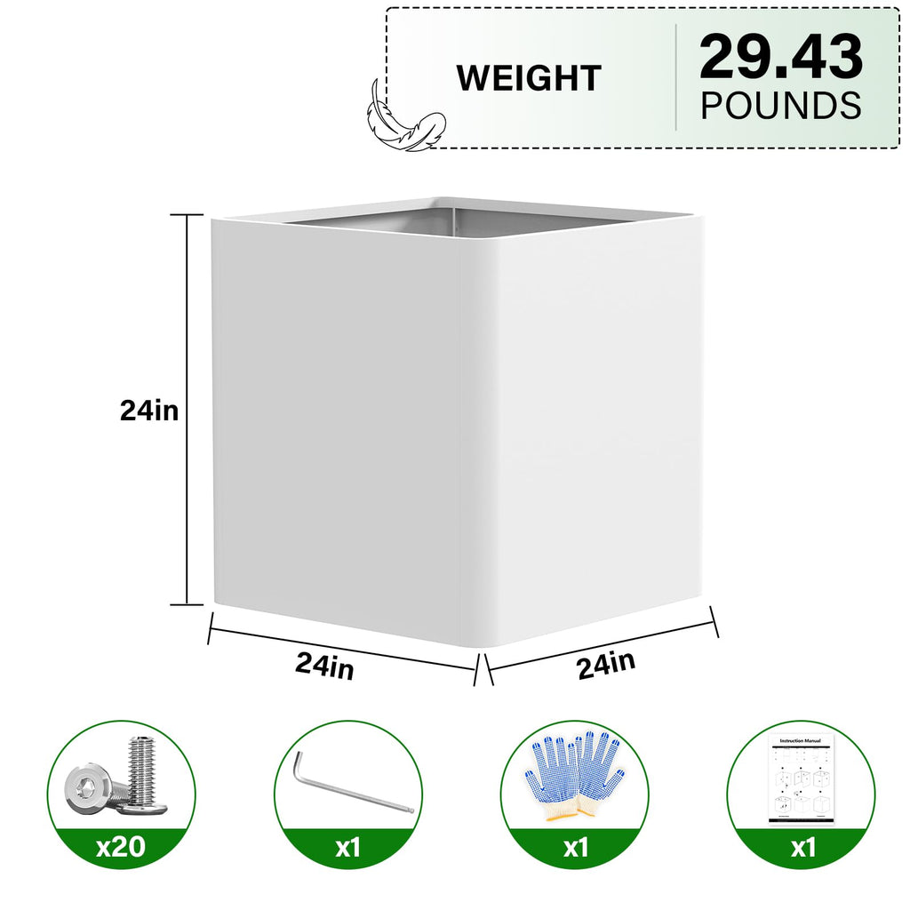 Metal Planter Box 24" L x 24" W x 24" H, Large Square Outdoor Planter