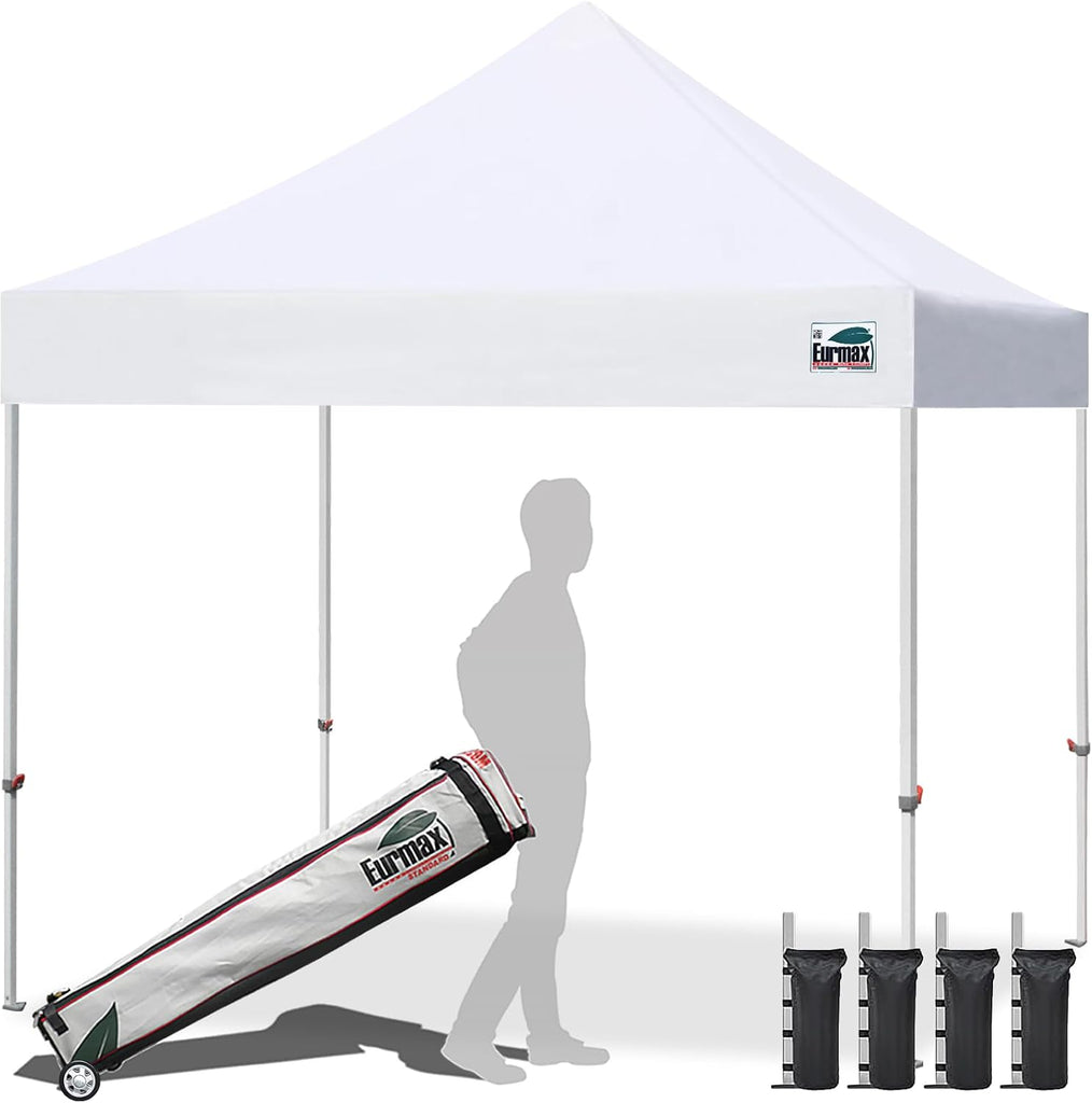 USA 10x10ft Pop Up Canopy,Commercial Instant Tent Events,Patented No-Tip Rolling Storage Bag with 4 Sandbags,UV & Water