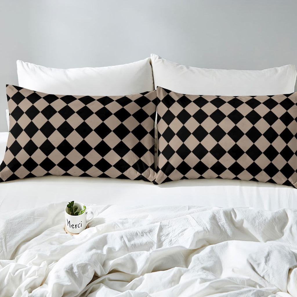 Diamond Plaid Bed Sheets Set Buffalo Check Bed Set Vintage Brown Deep Pocket Fitted Sheet Breathable Soft