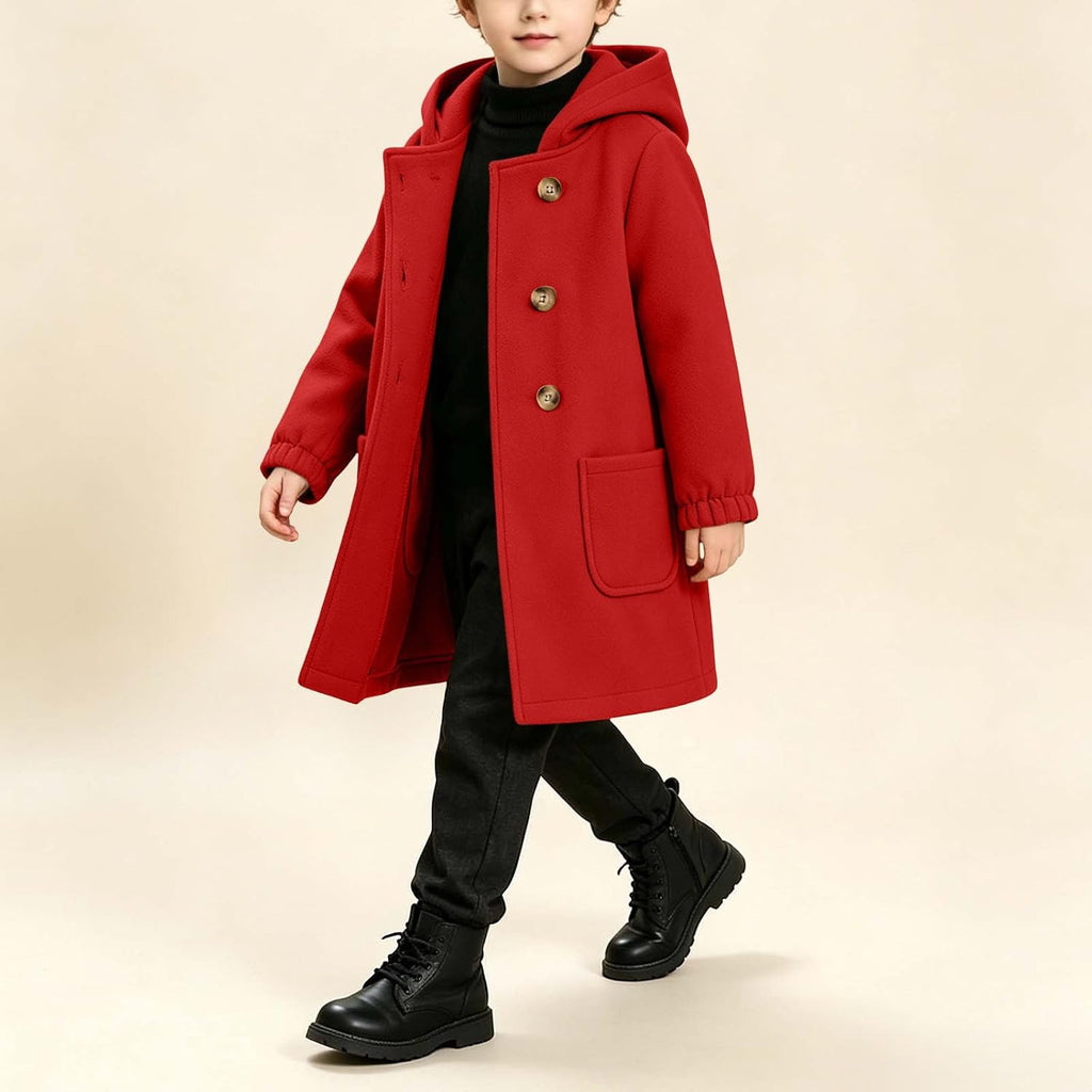 Girls Wool Trench Coat Teens Button Front Outerwear with Pockets