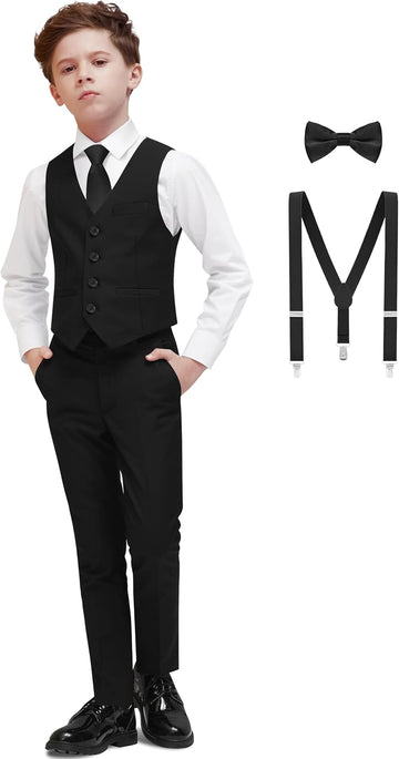 Boys Suit Piece & Piece Tuxedo for Kids with Suspenders
