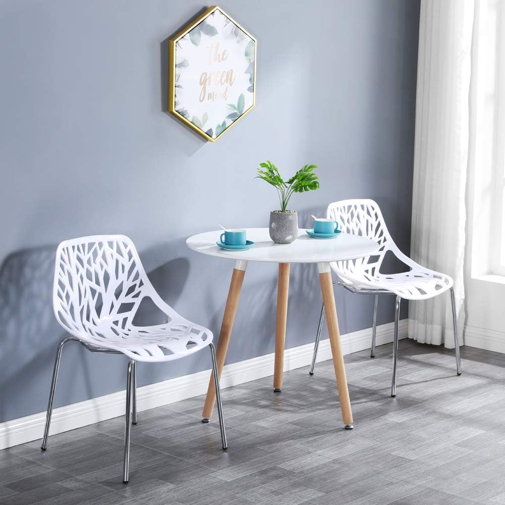 Modern Stackable Chair Set of 4,Kitchen White Dining Chairs,Birch Sapling Comfy Chairs for Dining Room,Living Room