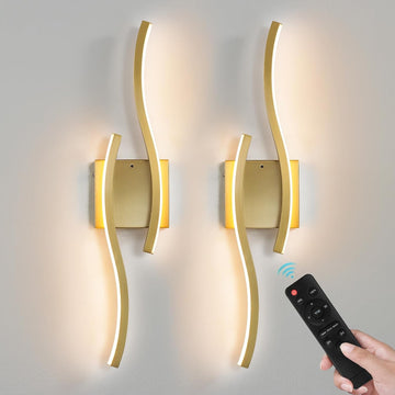 Gold Battery Operated Wall Sconces: 23.6 Inch Rechargeable Wall Sconce Set of 2 with Remote Control/3 Colors/10-100%