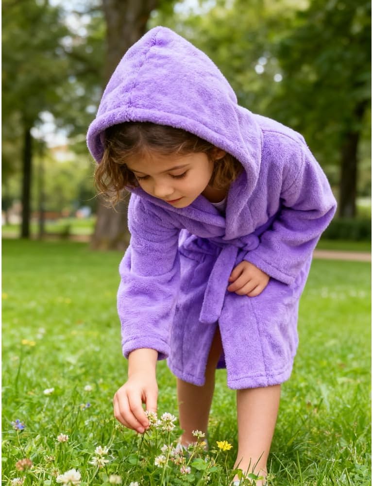 Kids Bathrobe Hooded Plush Fleece Robe for Girls Boys