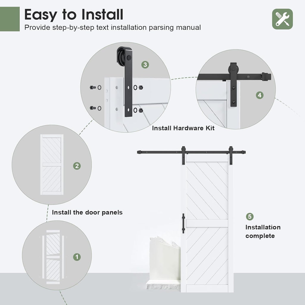32in x 84in Sliding Barn Door with 5.5FT Barn Door Hardware kit & Handle Included, Solid MDF Wood Sl