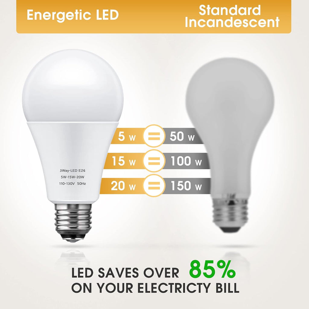 3 Way LED Light Bulbs 50 100 150W Equivalent A21 Soft White 3000K