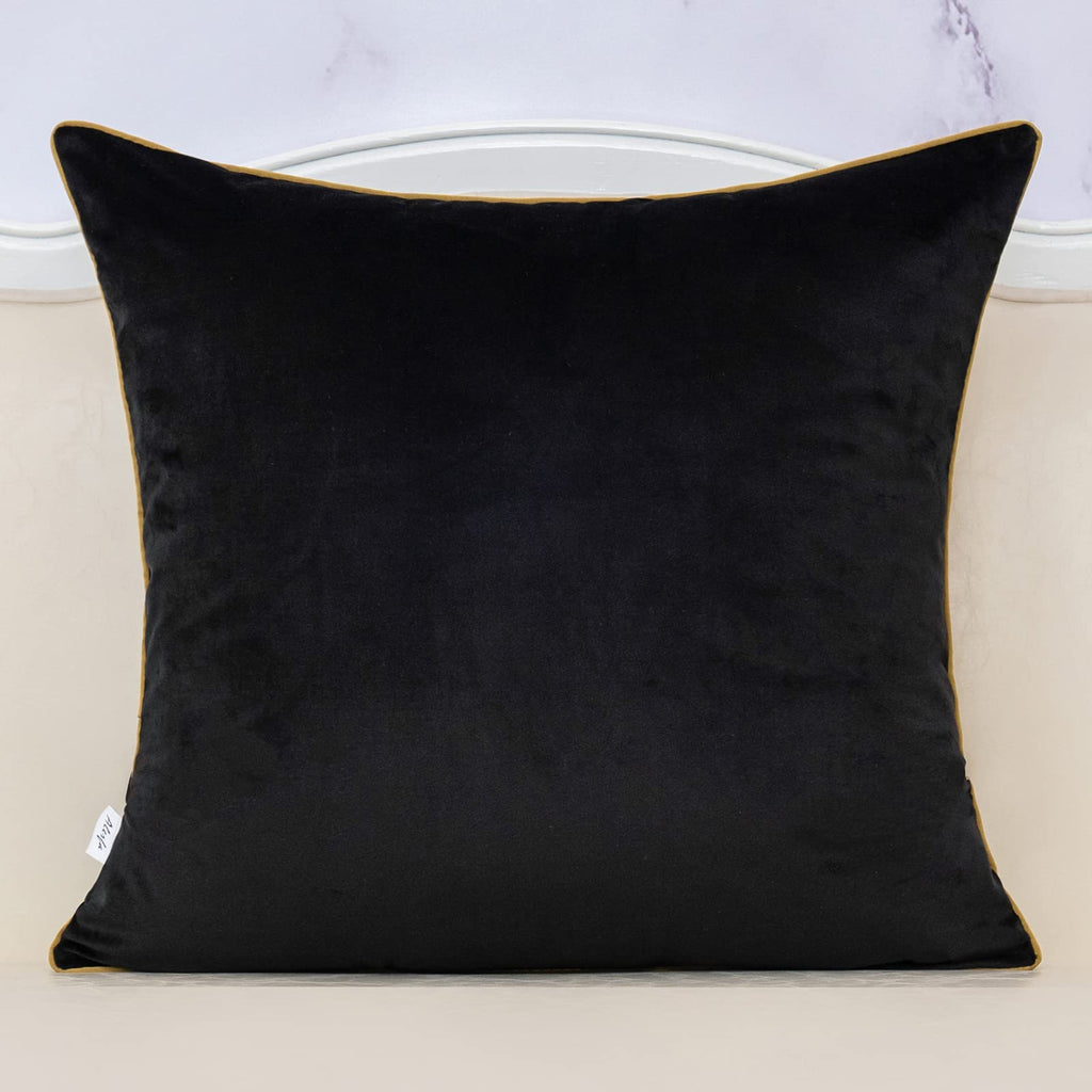 18 x 18 Inch Black Beige Gold Leather Patchwork Velvet & Polyester Cushion Case Luxury Modern Square Throw Pillow