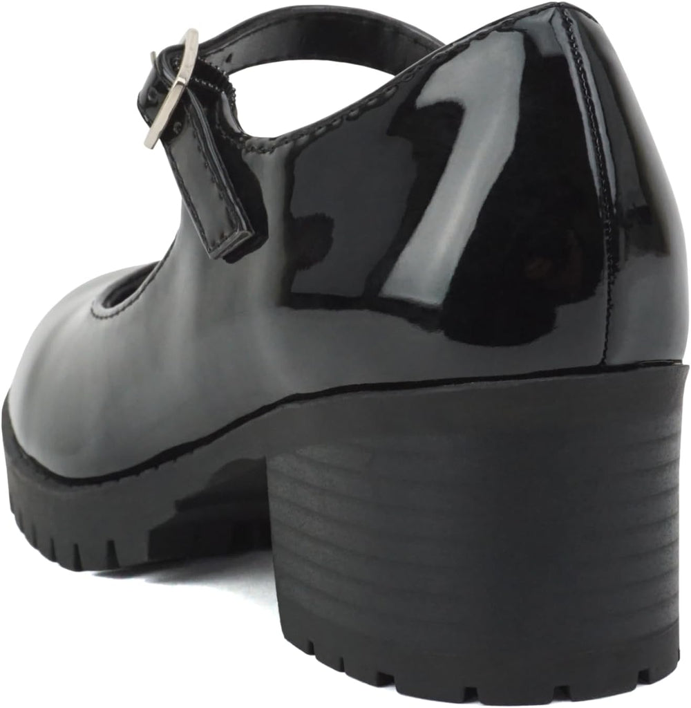 Boxer-2 Kids/Children/Girls Lug Sole Block Heel Mary Jane with Adjustable Strap