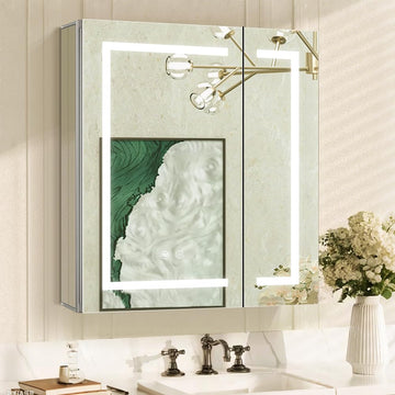 LED Medicine Cabinet, Bathroom Mirror Cabinet with Lights, 24×28inch, Equip with Internal Light, Aluminum