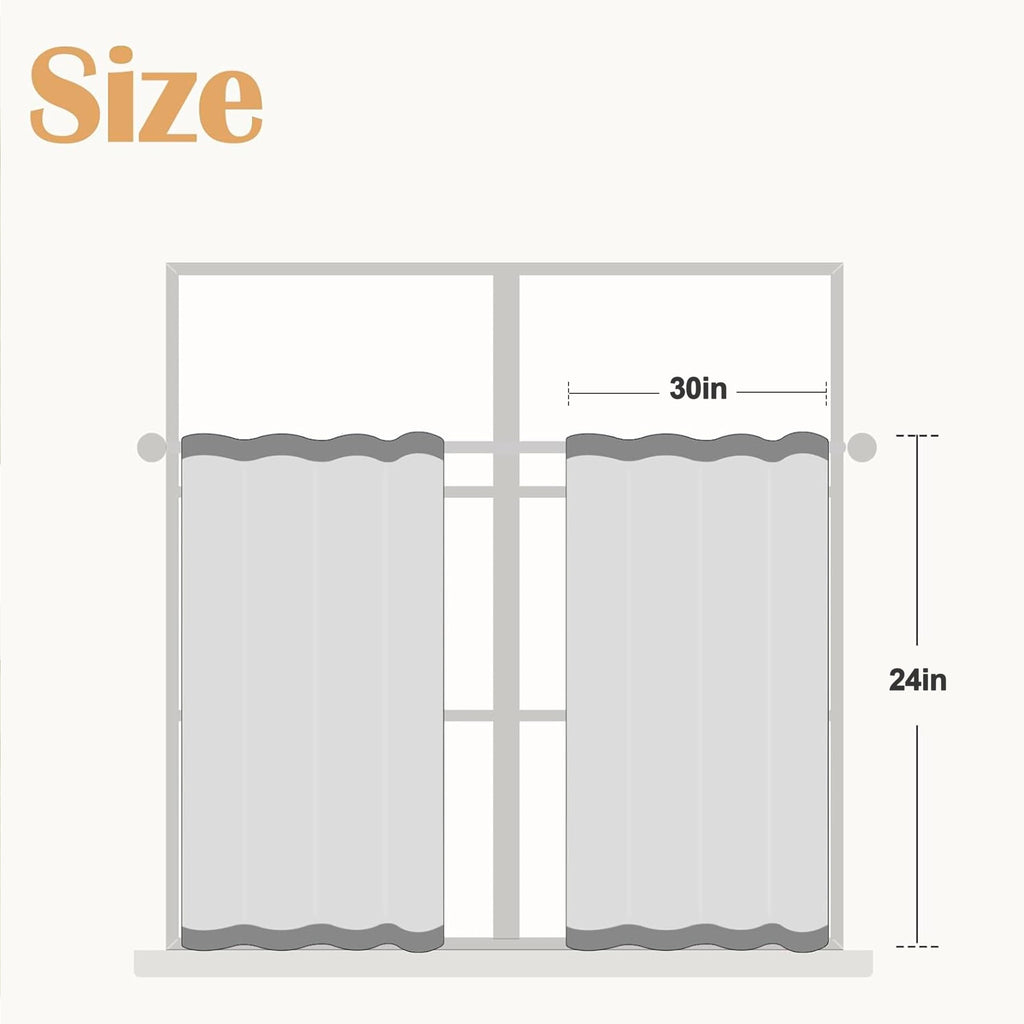 2 Pack Gray Handcrafted Window Treatment Tiers Curtains, 30"x24"