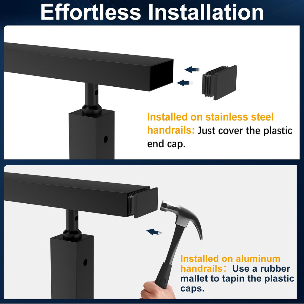8 Pack Plastic End Cap Fit for 2.36" x1.18" Stainless Steel & Aluminum Flat Handrail, Rectangle Handrail Accessories