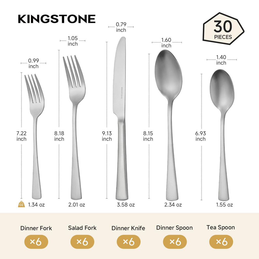 Silverware Set, 18/10 Stainless Steel Flatware Set for 6, Matte Satin Finish Forged Cutlery Set Dishwasher