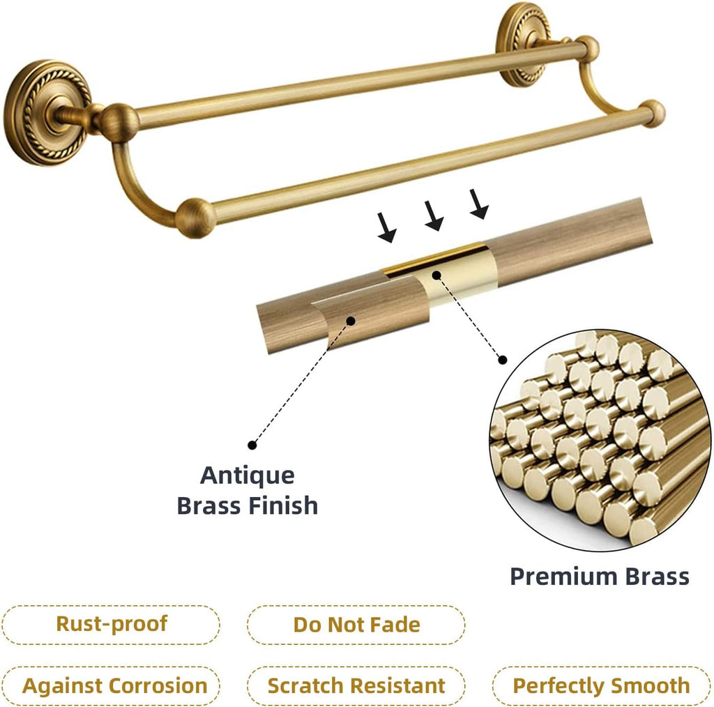 4 Piece Antique Brass Gold Bathroom Accessories Set - 24" Towel Holder, Antique Bar Brass Bath Accessories - Wall