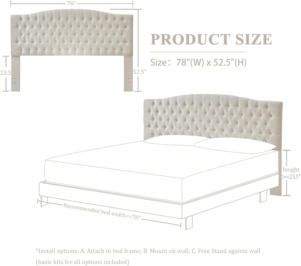 Linen Upholstered Headboard King/Cal King Latest Model Wall Mount, Bed Frame Mount