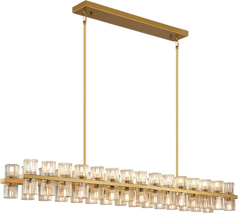 Modern Crystal Chandeliers L54in Large Brass Rectangle Chandelier, K9 Crystal Pendant Lights Kitchen Island,Chandeliers for Dining Room, For Over the Dining Table,Kitchen Island,(60xG4 Bulbs Included) A117-B0F6T19LPC