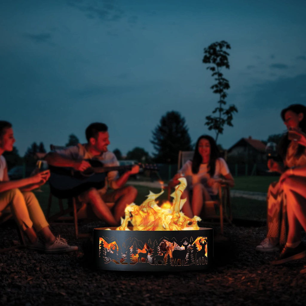 Whitetail Unpainted 12 in. Tall 37 in. Diameter Outdoor Fire Ring with Fire Poker - 37 x 37 x 12 in.