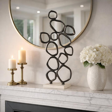 Abstract Sculpture Home Decor Figurine Ornament - Metal Loop Detail Statue on Marble Base for Shelf or Coffee Table