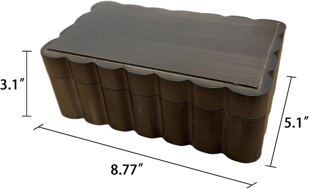 Carved Edge Rubberwood Keepsake Box - Groove Edge Jewelry Box for Trinkets & Photos | Fan shaped wooden jewelry box