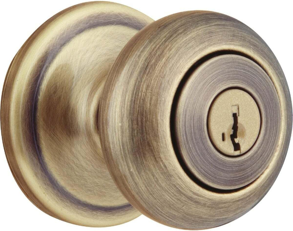 Juno Entry Door Knob with Lock and Key, Secure Keyed Handle Exterior, Front Entrance and Bedroom, Antique Brass, Pick