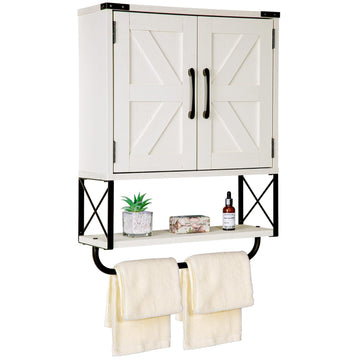 Farmhouse Medicine Cabinet with 2 Barn Door & Towel Bar Rack