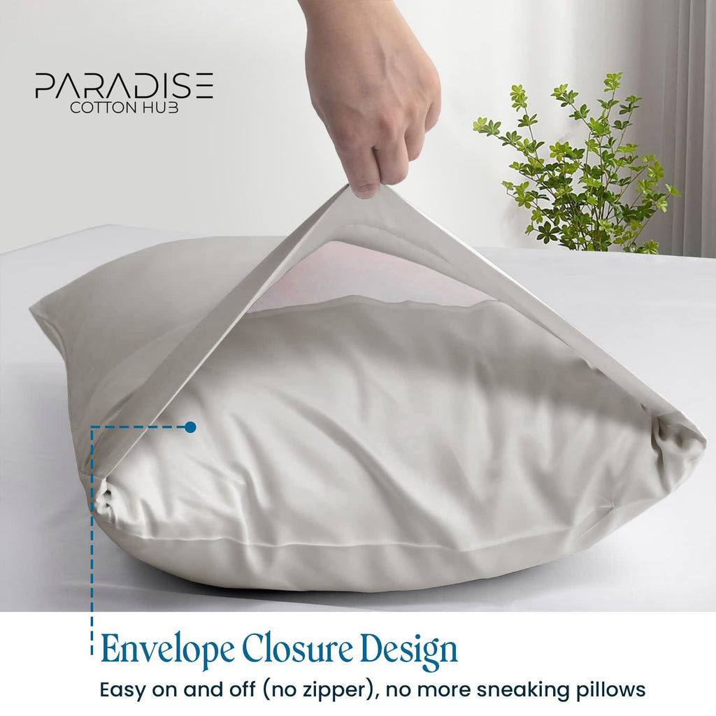 Queen Size 2-Piece Pillow Case Set 1000 Series Egyptian Cotton Envelope Closure - Solid, Silver Grey
