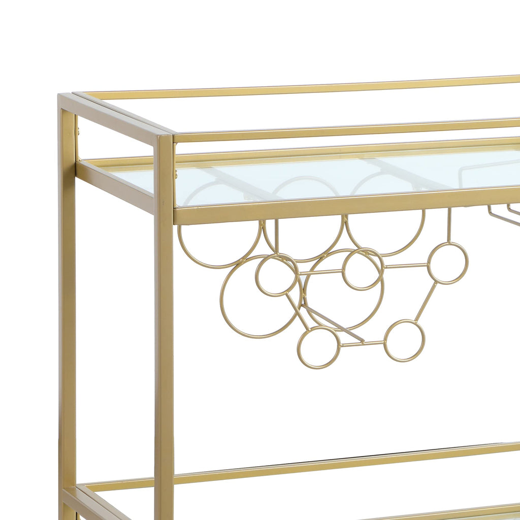 & Co. Gold Francesca Bar Cart, 2 Tier Mobile Mini Bar, Kitchen Serving Cart and Coffee Station with Storage for Wine